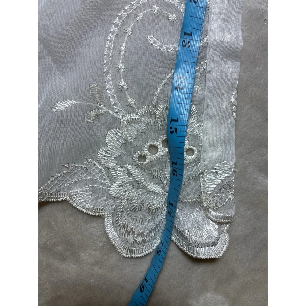 Vintage Swag Curtain One‎ Panel Ivory Floral Embroidered Trim Right Side 42x40
